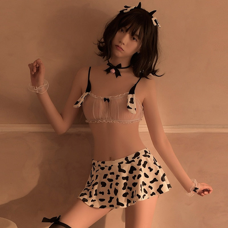 Cute Cow Sleepwear Uniform Costumes Kawaii Girl Lingerie