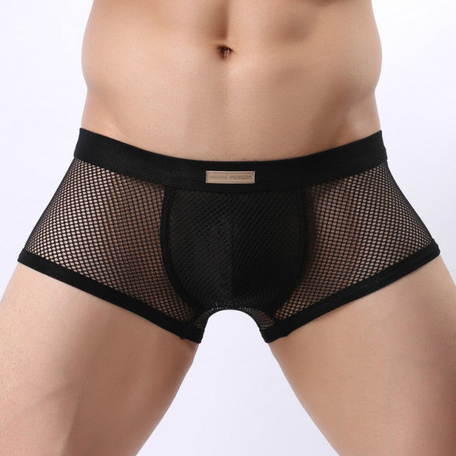 BRAVE PERSON Underwear Men Boxers Breathable Mesh Hollow Boxer Shorts Sexy Underwear Transparent Men Boxers