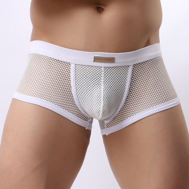 BRAVE PERSON Underwear Men Boxers Breathable Mesh Hollow Boxer Shorts Sexy Underwear Transparent Men Boxers