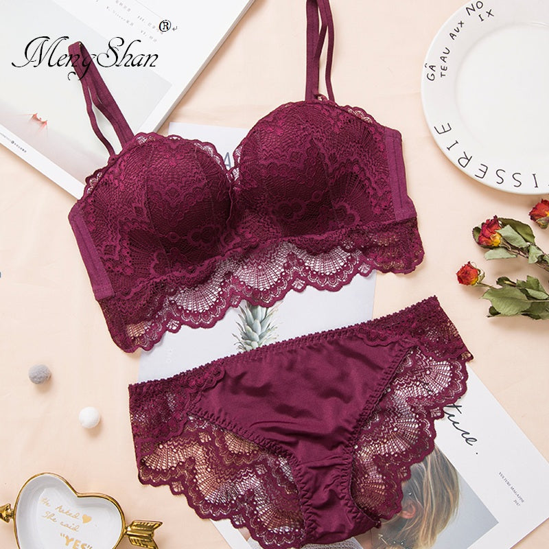 Comfortable Gathering Sexy Underwear Suit push up bra Ring-free lace