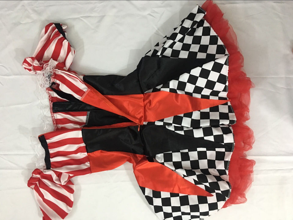 4Pcs Women Funny Circus Clown Costume Female Clown Cosplay Carnival Halloween Fancy Dress Performance Clothing