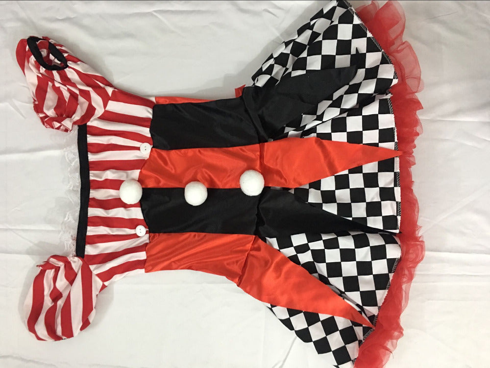 4Pcs Women Funny Circus Clown Costume Female Clown Cosplay Carnival Halloween Fancy Dress Performance Clothing