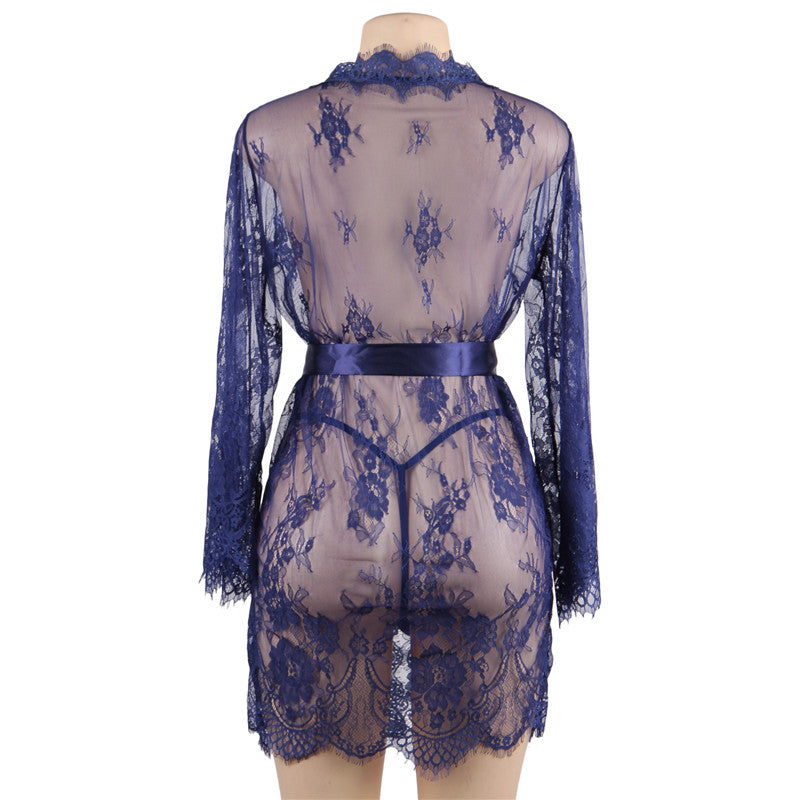 Comeonlover Kimono Femme Lace Robe Transparent Dress Plus Size Clothing Sexy Peignoirs For Women Nightie Long Sleeve Nightgown