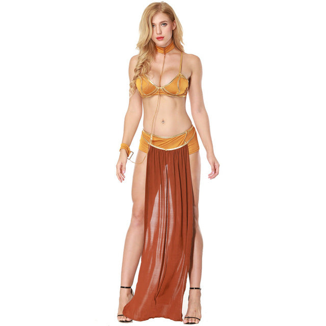 Cosplay Costumes Princess Leia Slave Bra+Skirt Black &amp; Brown Women Sexy Party Anime Halloween Costume Egyptian Style