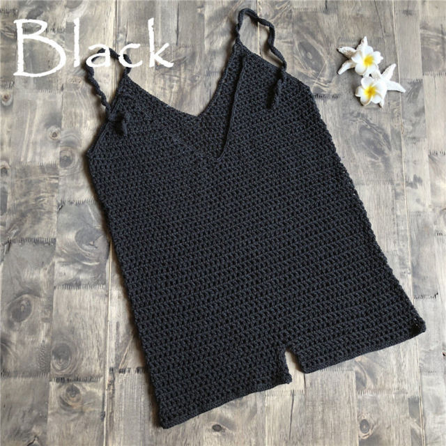 Womens Crochet Knit Hollow Out Beach Playsuits Sexy Female Strappy Holiday Sea Side Wear Plalysuit Jumpsuits Rompers