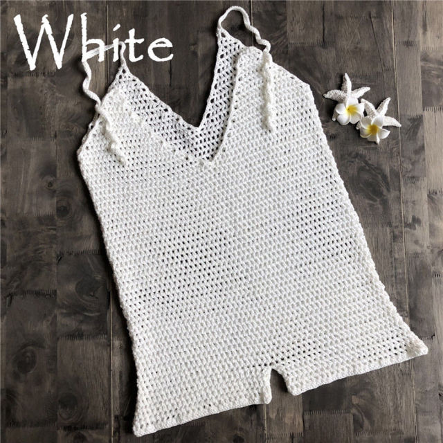 Womens Crochet Knit Hollow Out Beach Playsuits Sexy Female Strappy Holiday Sea Side Wear Plalysuit Jumpsuits Rompers