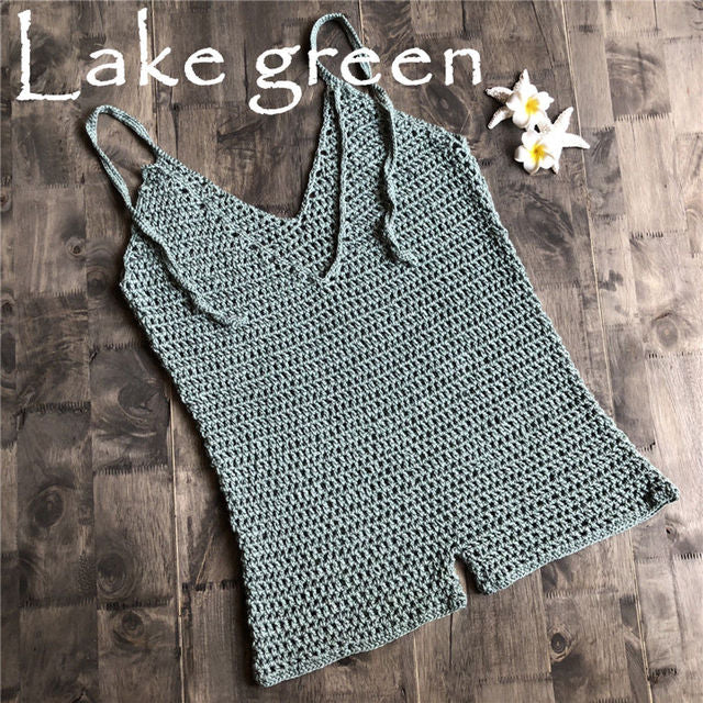 Womens Crochet Knit Hollow Out Beach Playsuits Sexy Female Strappy Holiday Sea Side Wear Plalysuit Jumpsuits Rompers