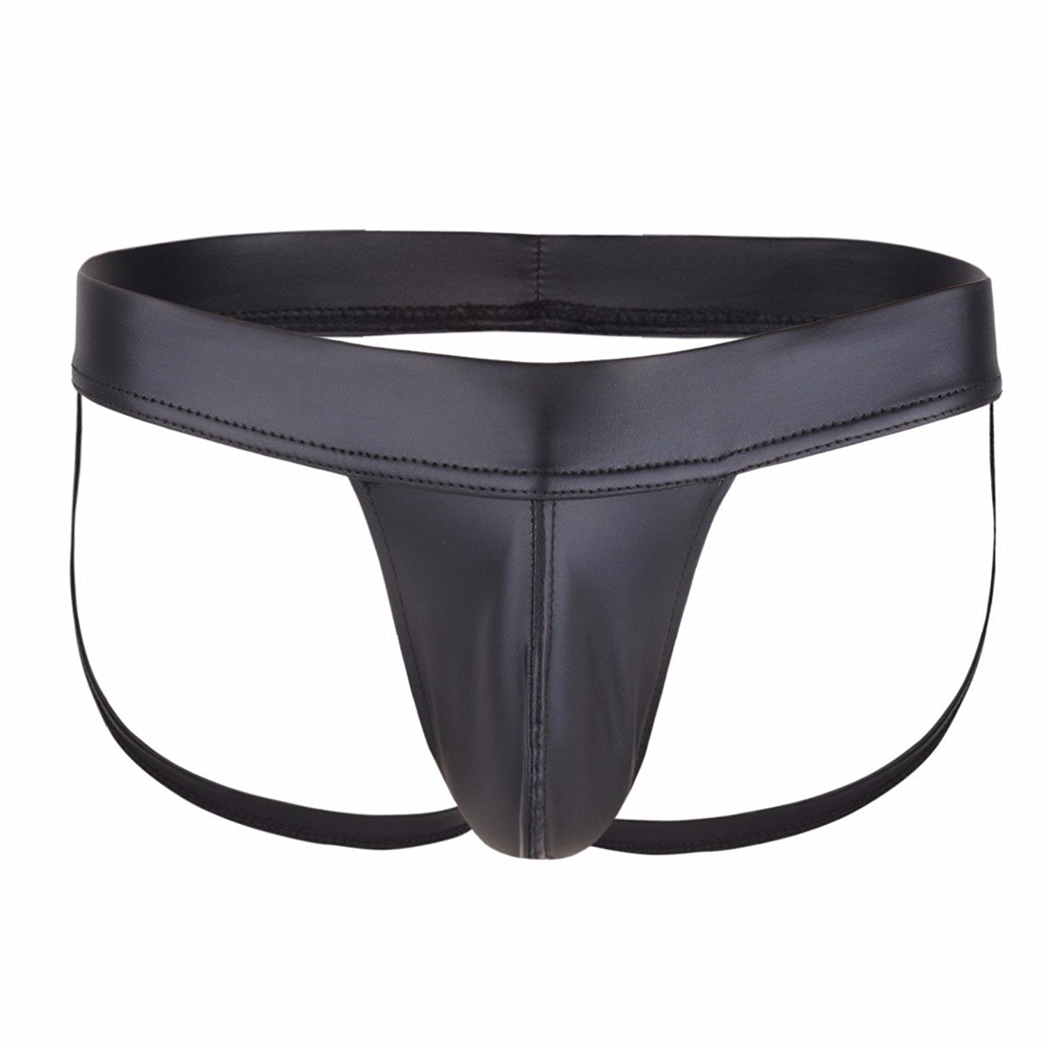 Faux Leather Thongs Sexy Mens Black G-String Imitation Leather Jockstrap Underwear PU Leather Open Butt penis pouch bikini