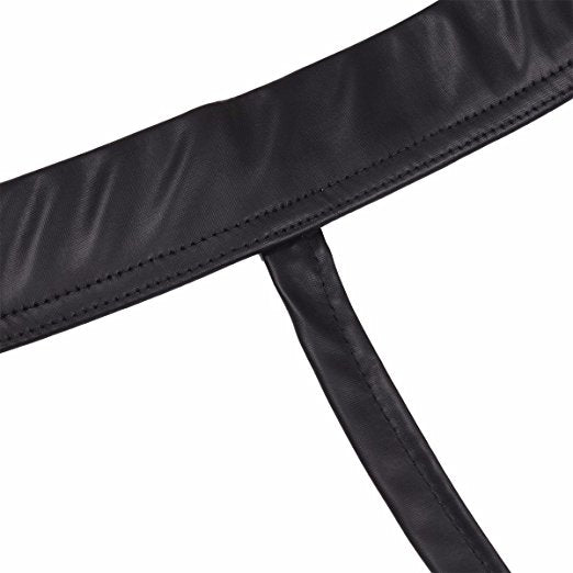 Faux Leather Thongs Sexy Mens Black G-String Imitation Leather Jockstrap Underwear PU Leather Open Butt penis pouch bikini