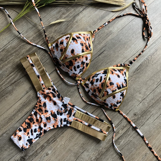 Black Bandage Swimsuit 2019 Sexy Brazilian Bikini Push Up Swimwear Women Micro Bikinis Plus Size Beachwear Shiny Gold Beachwear