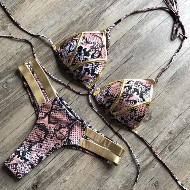 Black Bandage Swimsuit 2019 Sexy Brazilian Bikini Push Up Swimwear Women Micro Bikinis Plus Size Beachwear Shiny Gold Beachwear