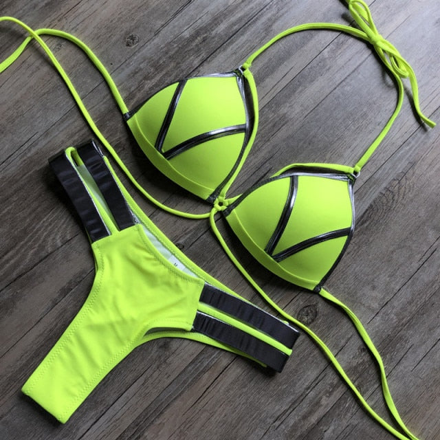 Black Bandage Swimsuit 2019 Sexy Brazilian Bikini Push Up Swimwear Women Micro Bikinis Plus Size Beachwear Shiny Gold Beachwear