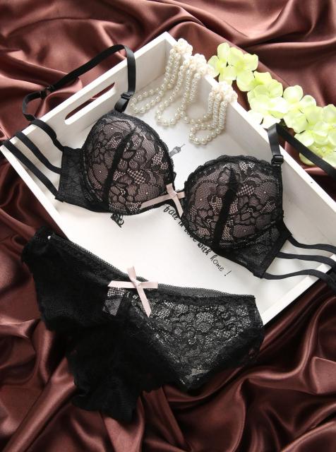 Bras set lace underwear set sexy deep V brassiere thick lingerie set push up bra panties sets embroidery purple pink black women