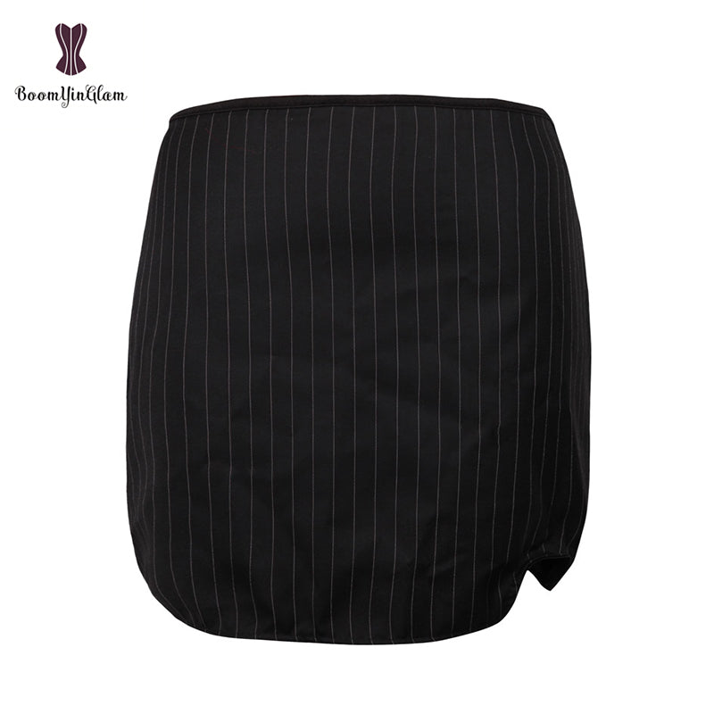 Office Style Women Basques Bustier Stripes Overbust Corsets Top With Skirt Lace Up Boned Corset Dress Plus Size