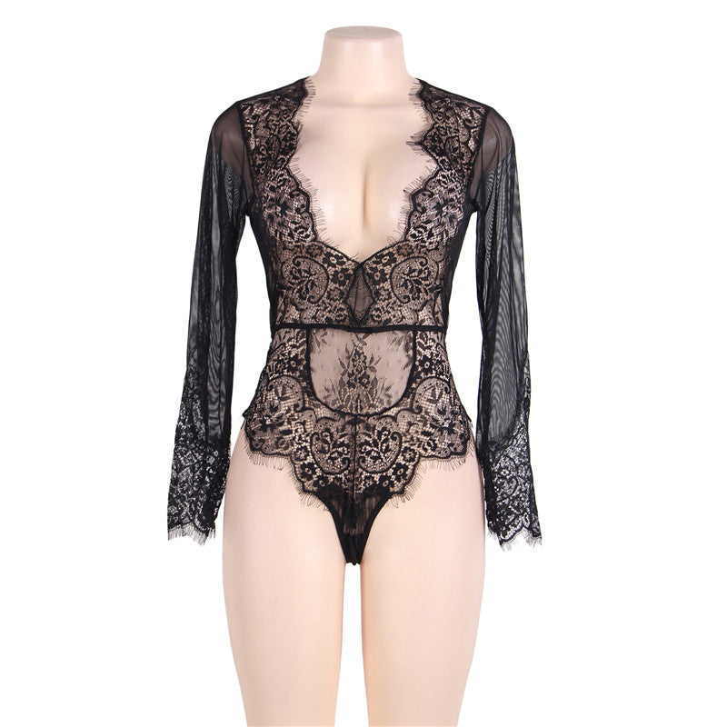 Comeondear Plus Size Teddy Bodysuit Long Sleeve Transparent Lace Bodysuit Sexy V Neck Mesh Bodysuit Summer Short Party Jumpsuit