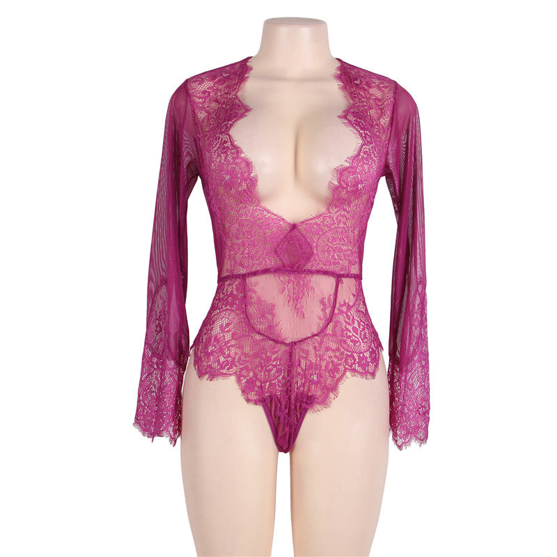 Comeondear Plus Size Teddy Bodysuit Long Sleeve Transparent Lace Bodysuit Sexy V Neck Mesh Bodysuit Summer Short Party Jumpsuit
