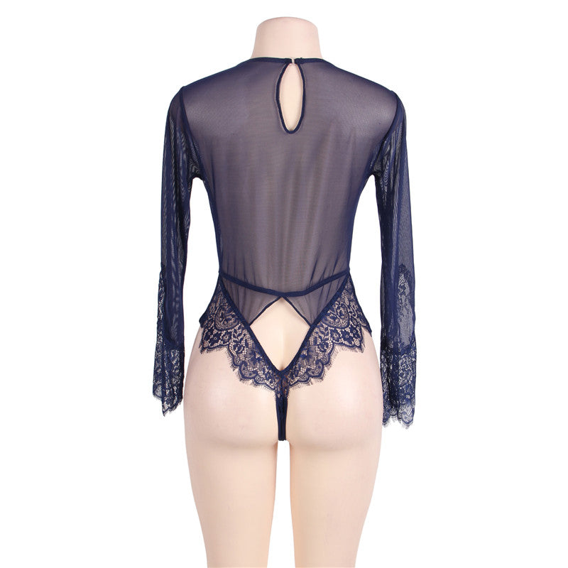 Comeondear Plus Size Teddy Bodysuit Long Sleeve Transparent Lace Bodysuit Sexy V Neck Mesh Bodysuit Summer Short Party Jumpsuit