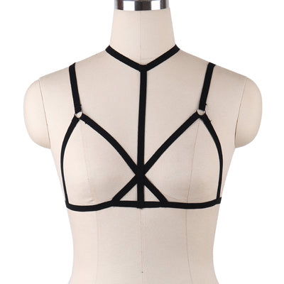 JLX.HARNESS Sexy Ladies Women Body Harness Bra Fetish Chest Bondage Lingerie Erotic Cage Bra Gothic Garter Belt Suspenders