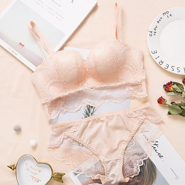Comfortable Gathering Sexy Underwear Suit push up bra Ring-free lace