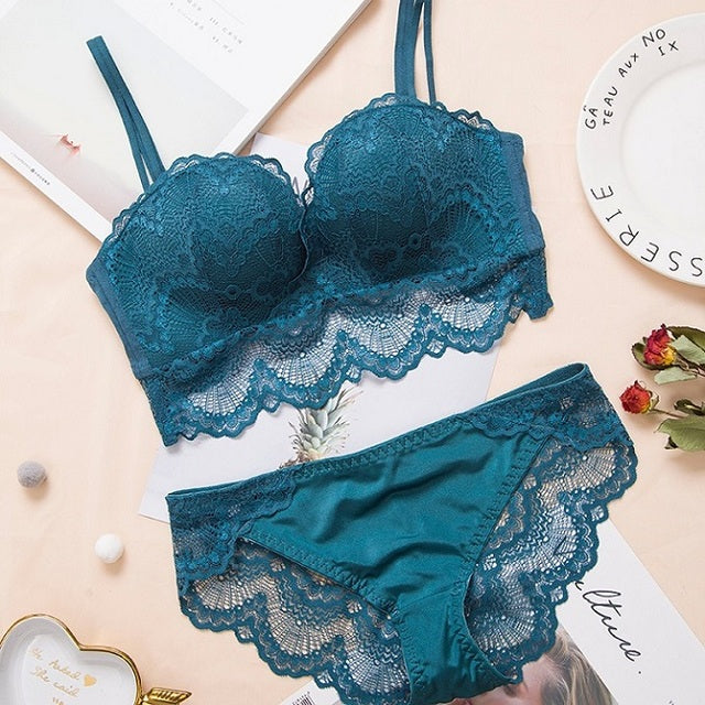 Comfortable Gathering Sexy Underwear Suit push up bra Ring-free lace