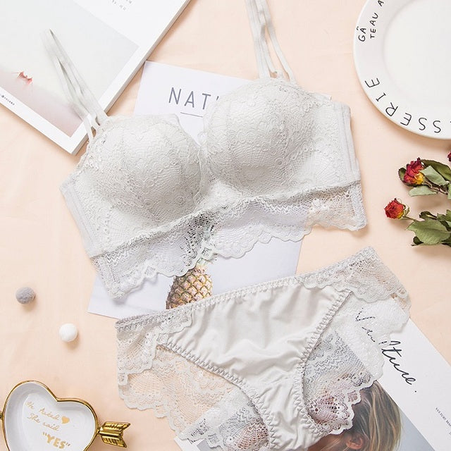 Comfortable Gathering Sexy Underwear Suit push up bra Ring-free lace