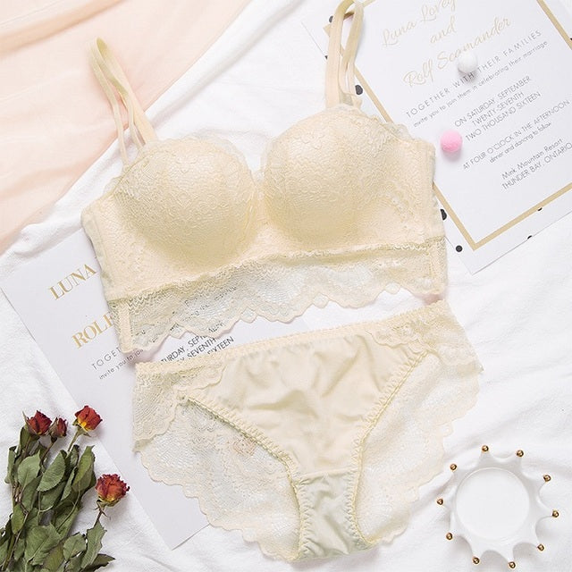 Comfortable Gathering Sexy Underwear Suit push up bra Ring-free lace