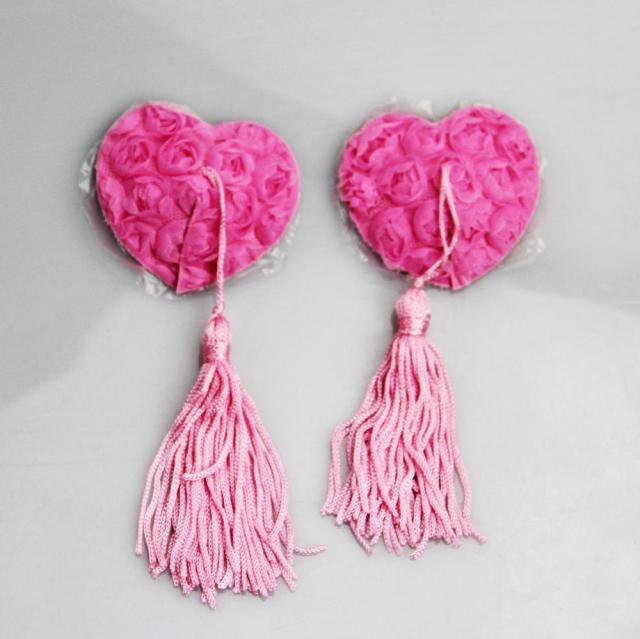 Candiway Sexy Rose Heart-Shaped Reusable Self-Adhesive Nipple Sticker With Tassel Cover Breast Sex Toys For Women