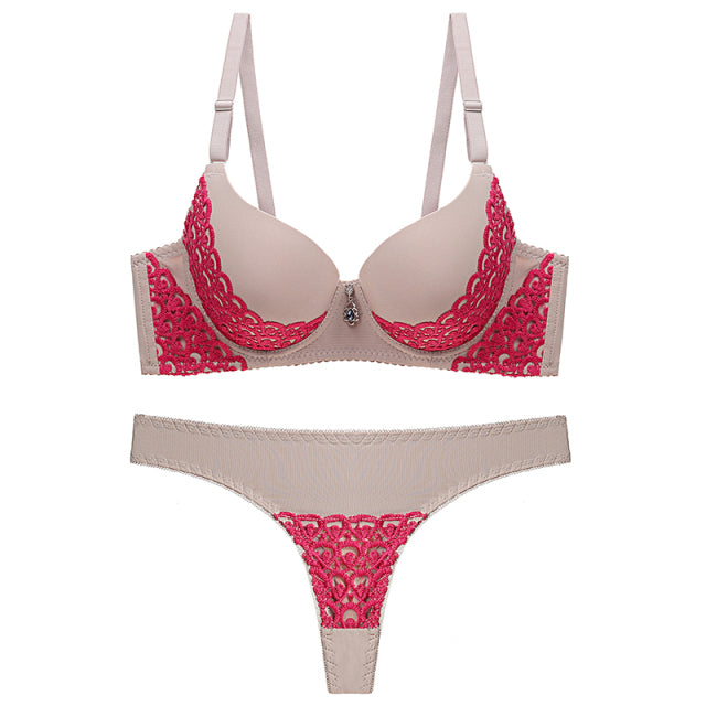 Julexy sexy lace push up bra set nylon hollow out women underwear panty set