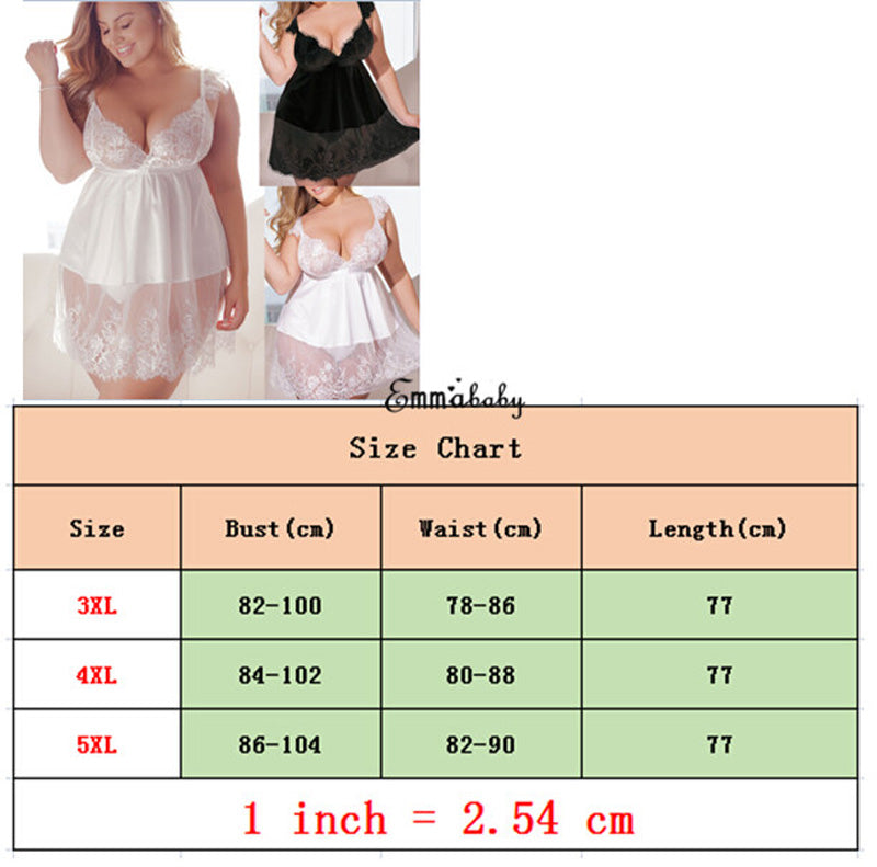 Plus Size 5XL Women Lingerie Nightgowns Sleepwear Underwear Dress Lace Solid Sleeveless Nightwear G-string Oversized