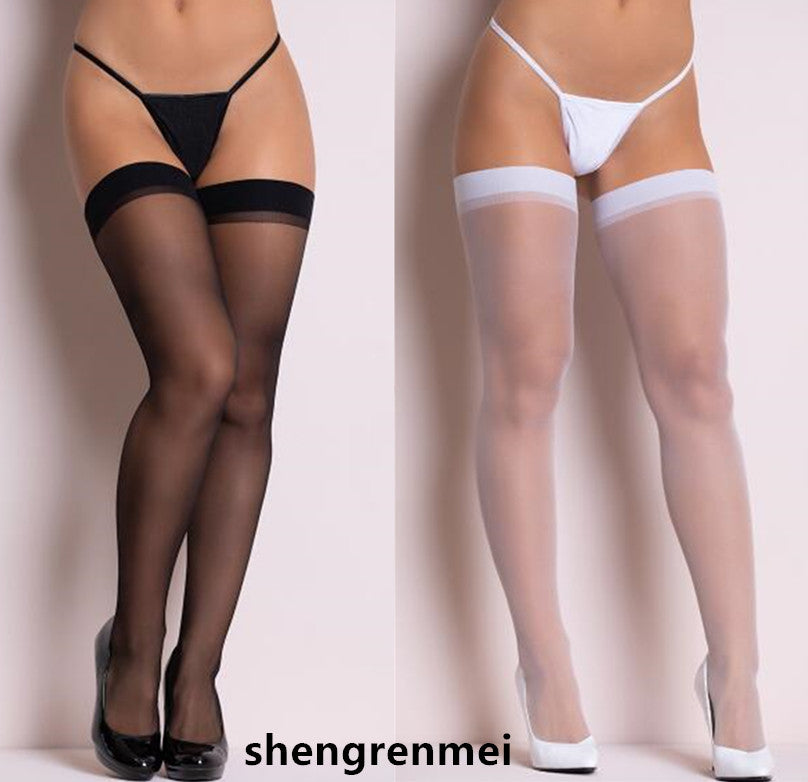 Women Rib Top Cuff Sexy Stockings Transparent Silk Stocking Ladies Thigh High White Stockings