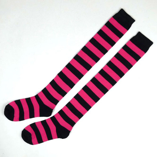 Women Girls Over Knee Socks Stocking Long Stripe Printed Thigh High Striped Cotton Socks Sweet Cute Plus Size Overknee Socks