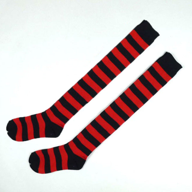 Women Girls Over Knee Socks Stocking Long Stripe Printed Thigh High Striped Cotton Socks Sweet Cute Plus Size Overknee Socks