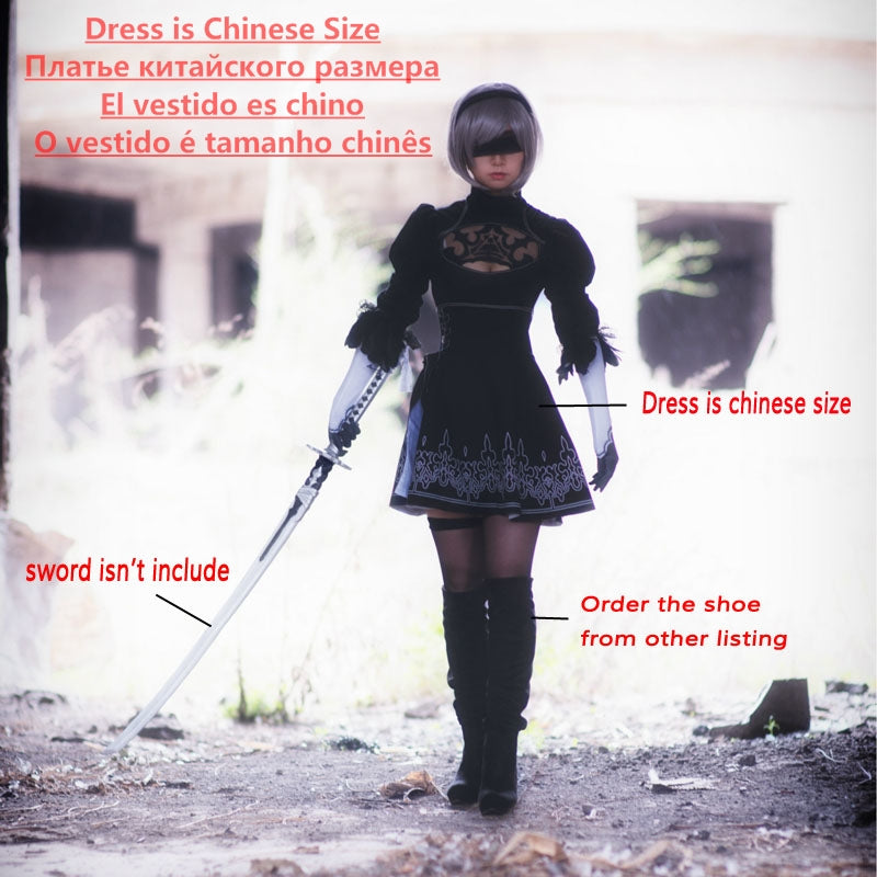 Chinese Size Nier Automata Yorha 2B Cosplay Suit Anime Women Outfit Disguise Costume Set Fancy Halloween Girls Party Black Dress