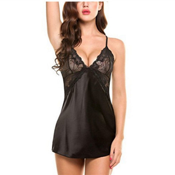 Women Sexy Lingerie Lace Sleepwear Nightdress Straps Deep V Neck Hot Robe Dress Nightie Night Dress