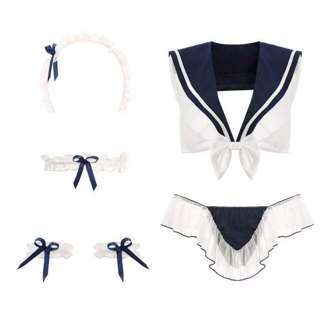OJBK School Girl Outfit Erotic See Through Cosplay Costume Kawaii Lace Top Panties For Women 3 Colours Sailor Moon Sexy Lingerie