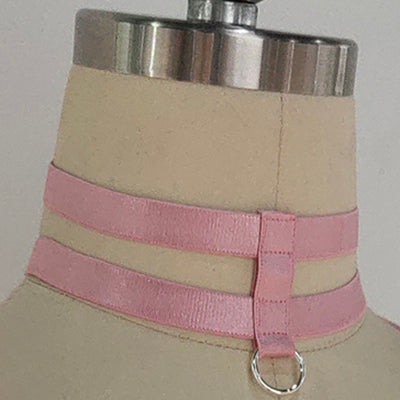 Original Design Pink Collar Bow Harness Bra Kawaii Open Chest Bondage Body Cage Pastel Gothic Body Harness Belt