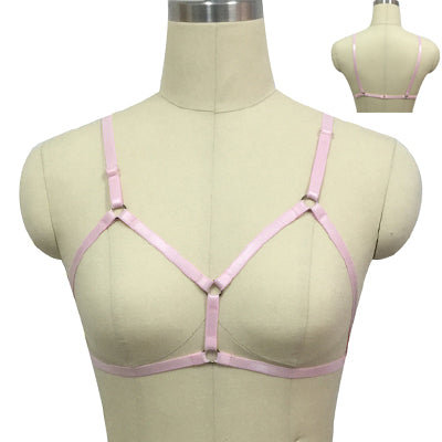 Original Design Pink Collar Bow Harness Bra Kawaii Open Chest Bondage Body Cage Pastel Gothic Body Harness Belt