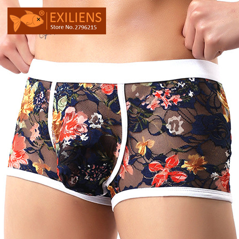 EXILIENS New Sexy Lace Boxer Men Underwear Mens Boxers Hombre Male Calzoncillo Cueca Masculina Boxershorts Size M-2XL
