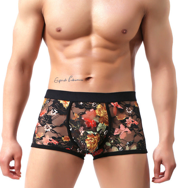 EXILIENS New Sexy Lace Boxer Men Underwear Mens Boxers Hombre Male Calzoncillo Cueca Masculina Boxershorts Size M-2XL