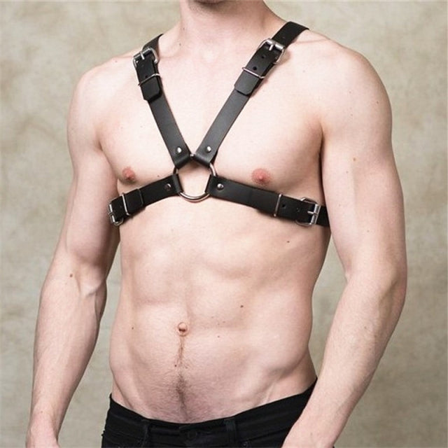 Male Lingerie Leather Harness Men Adjustable Fetish Gay Clothing Sexual Body Chest Harness Belt Strap Punk Rave Costumes for Sex