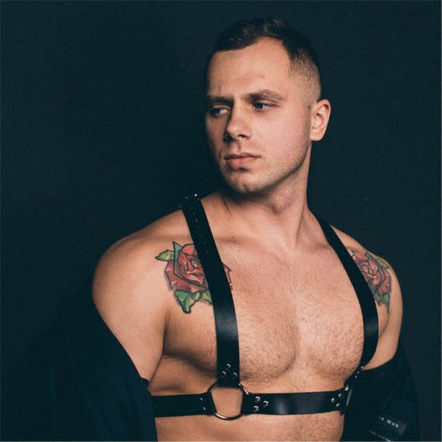 Male Lingerie Leather Harness Men Adjustable Fetish Gay Clothing Sexual Body Chest Harness Belt Strap Punk Rave Costumes for Sex