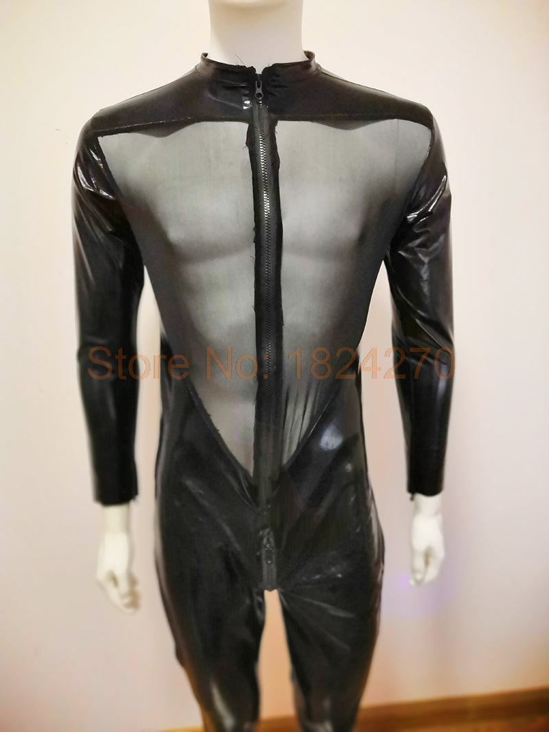 Patent Leather Mens Sexy Long Sleeves Zipper Open Crotch Catsuit Zentai Jumpsuit Party Wear Pant Bodysuit Overalls 3XL Plus Size