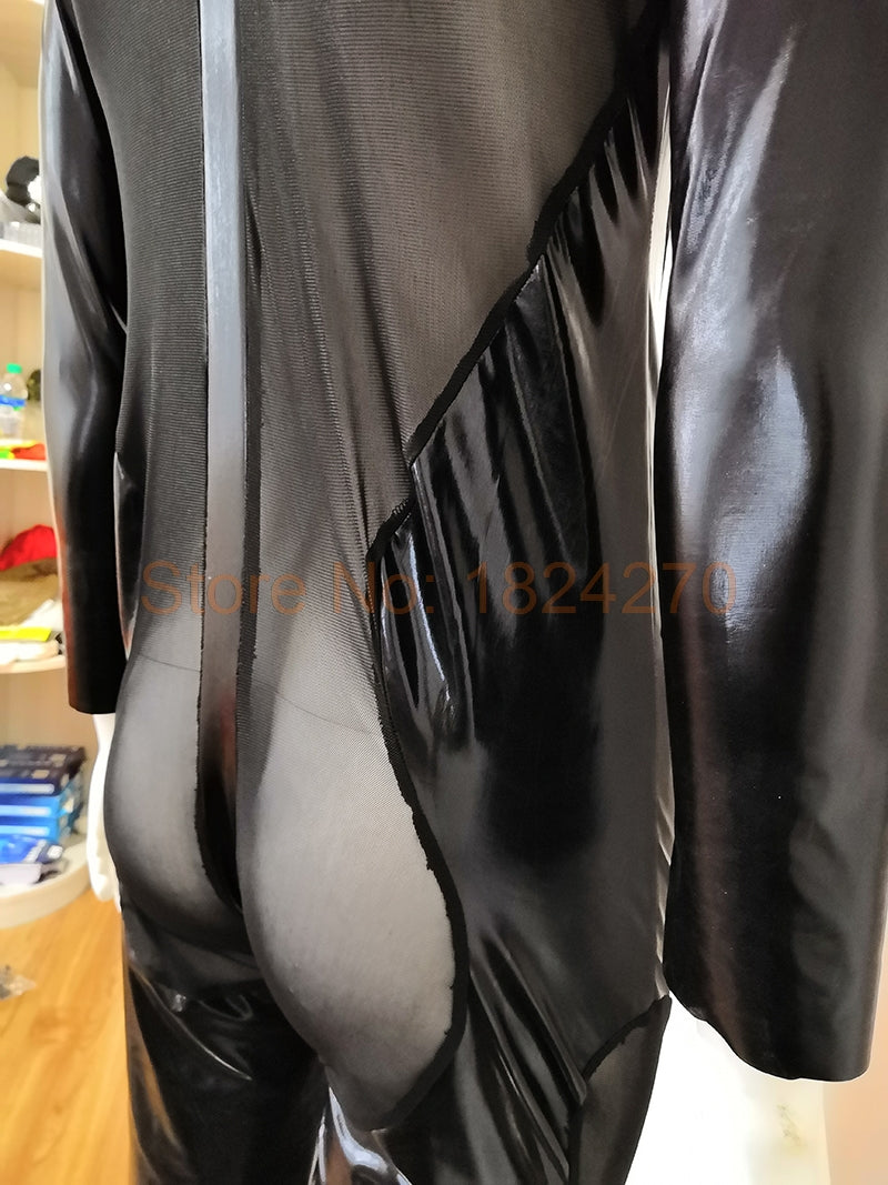 Patent Leather Mens Sexy Long Sleeves Zipper Open Crotch Catsuit Zentai Jumpsuit Party Wear Pant Bodysuit Overalls 3XL Plus Size