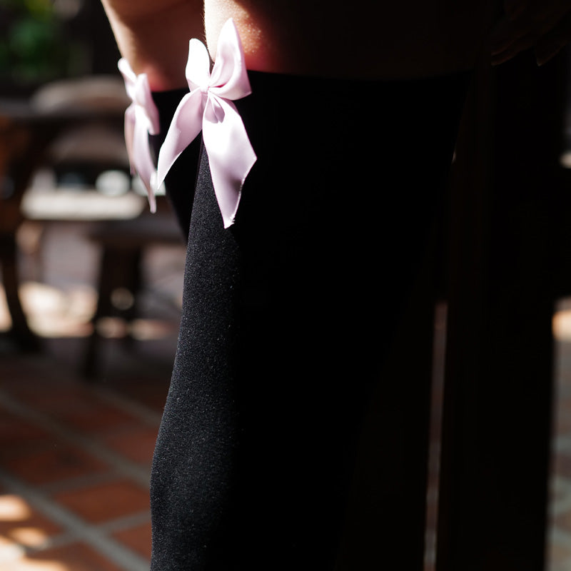 Sexy Women Hosiery Pink Bow Stay Up Thigh High Silk Stockings Hose.Ladies Sweet Bow Stockings Pantyhose