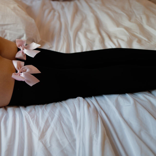 Sexy Women Hosiery Pink Bow Stay Up Thigh High Silk Stockings Hose.Ladies Sweet Bow Stockings Pantyhose