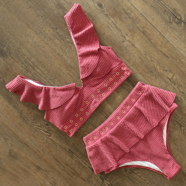 New High Waist Bikini Swimwear Women Swimsuit Push Up Bikinis Women Bathing Suit Biquini Ruffle Bikini Summer Beach Wear