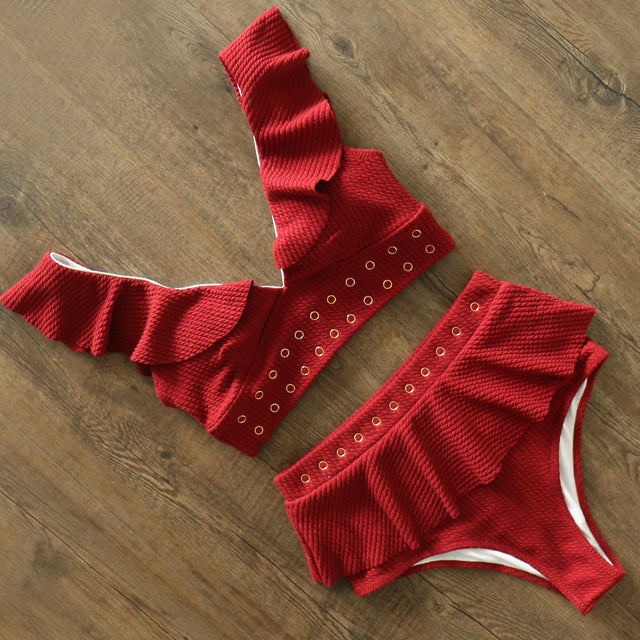 New High Waist Bikini Swimwear Women Swimsuit Push Up Bikinis Women Bathing Suit Biquini Ruffle Bikini Summer Beach Wear