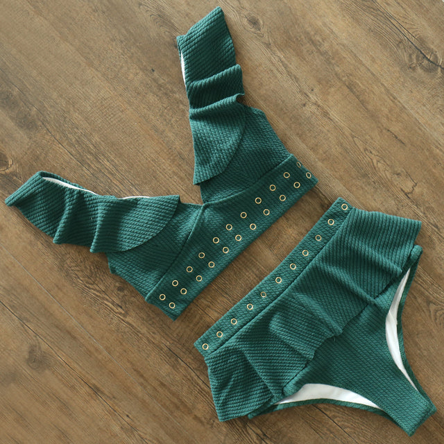 New High Waist Bikini Swimwear Women Swimsuit Push Up Bikinis Women Bathing Suit Biquini Ruffle Bikini Summer Beach Wear