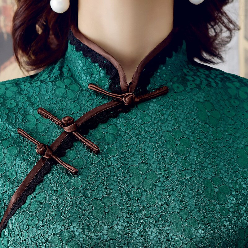 Sexy Burgundy New Female Lace Cheongsam Women Novelty Qipao Short Sleeve Elegant Chinese Dress Slim Chi-pao Vestidos Size S-XXL