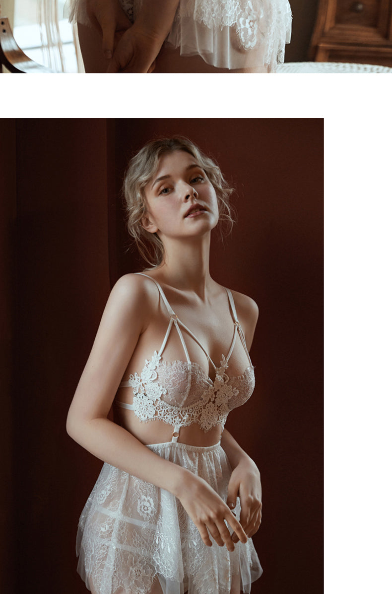 Women Camis Lace Open Back White Sexy Sleepwear Sleeveless Sashes Mesh Nightwear Ladies Black Sexy Nightgown Women Night Dress